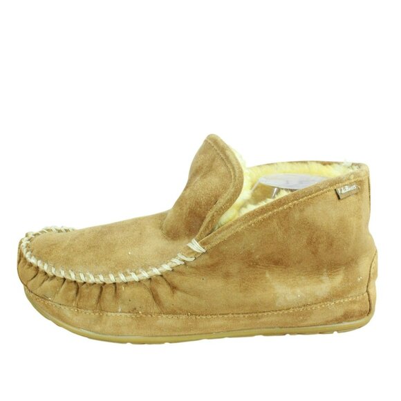 LL Bean Suede Wicked Good Shearling Lined Moccasin Slippers Boots Size 13 Wide - Picture 1 of 10